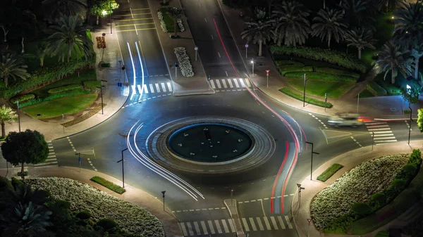 Traffic Road Intersection Roundabout Greens District Aerial Night Timelapse Dubai — Stock Photo, Image
