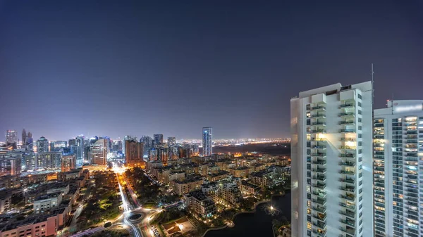 Panorama Rascacielos Distrito Barsha Heights Edificios Poca Altura Timelapse Aéreo —  Fotos de Stock