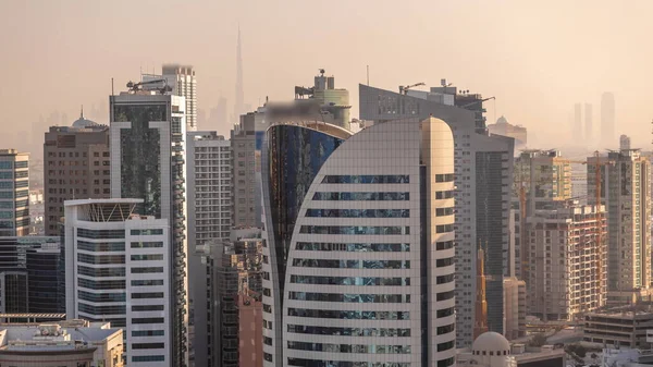 Skyscrapers Barsha Heights District Downtown Towers Background Aerial Timelapse Dubai — Stock Photo, Image