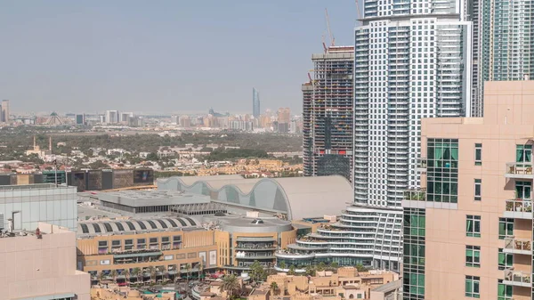 Skyline Aéreo Edificios Centro Dubai Timelapse Centro Comercial Casas Tradicionales —  Fotos de Stock