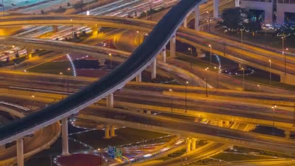 Autobahnkreuz Und Überführung Von Dubai Downtown Zeitraffer Riesige Straßenkreuzung Mit — Stockvideo