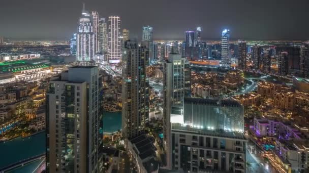 Panoramiczny Widok Wielkie Futurystyczne Miasto Nocy Timelapse Dubaj Zjednoczone Emiraty — Wideo stockowe