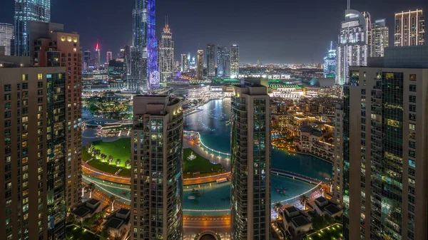 Dubai Downtown City Tallest Skyscrapers Foreign Air Night Timelapse Парк — стоковое фото