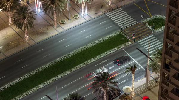 Tráfego Movimentado Estrada Dubai Centro Cidade Horário Noite Bulevar Com — Fotografia de Stock