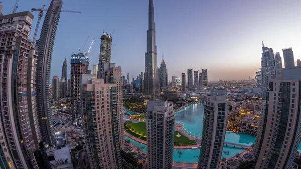 Panorama Över Dubai Downtown Stadsbild Med Högsta Skyskrapor Runt Antenn — Stockfoto