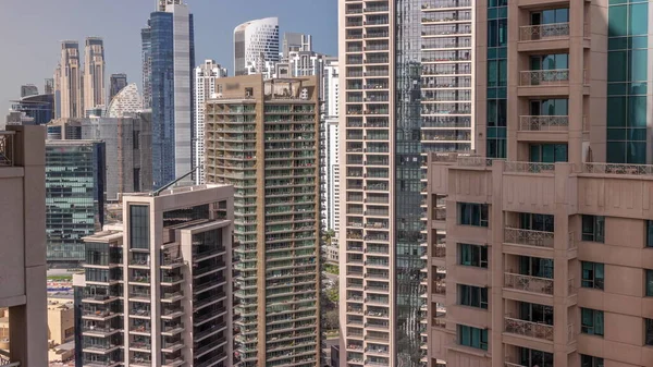 Cidade Aérea Timelapse Com Arquitetura Moderna Centro Dubai Baía Negócios — Fotografia de Stock