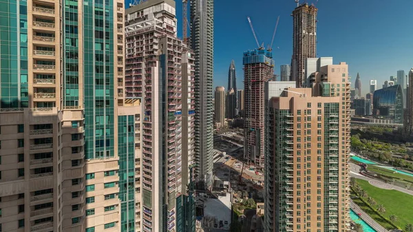 Aerial Cityscape Timelapse Сучасною Архітектурою Центрі Дубая Багато Високих Хмарочосів — стокове фото