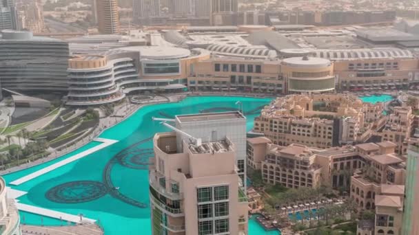 Dubai Centro Con Lago Artificial Arquitectura Futurista Moderna Timelapse Aéreo — Vídeo de stock