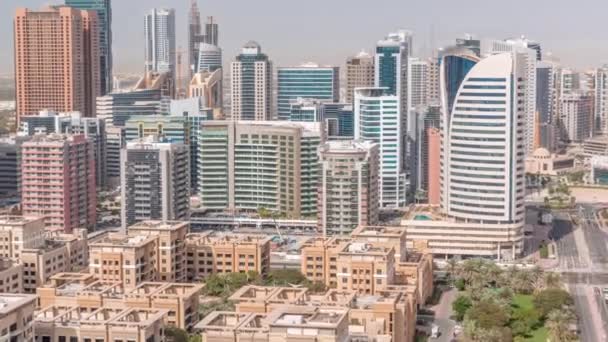 Skyscrapers Районі Барша Хайтс Будівлях Низьким Підйомом Районі Зелених Дубай — стокове відео