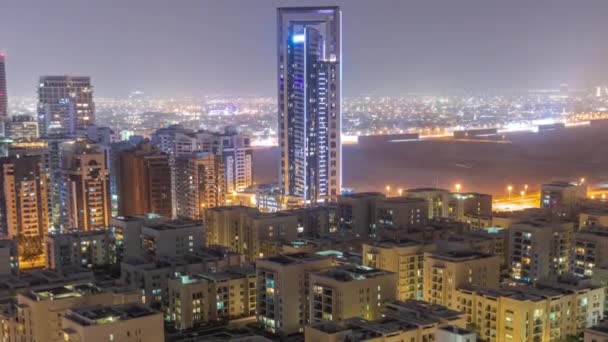 Barsha Heights Bölgesinde Gökdelenler Tüm Gece Boyunca Greenens Bölgesinde Alçak — Stok video