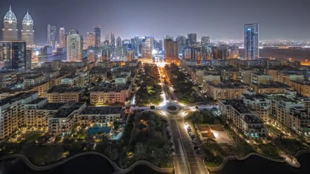 Panorama Met Wolkenkrabbers Barsha Heights District Laagbouw Greens District Luchtfoto — Stockvideo