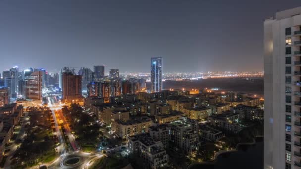 Barsha Heights Bölgesindeki Gökdelenler Tüm Gece Panoramik Zaman Diliminde Greenens — Stok video