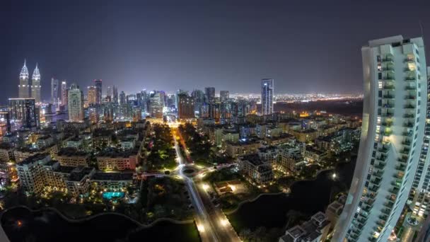 Panorama Med Skyskrapor Distriktet Barsha Heights Och Låga Byggnader Gröna — Stockvideo