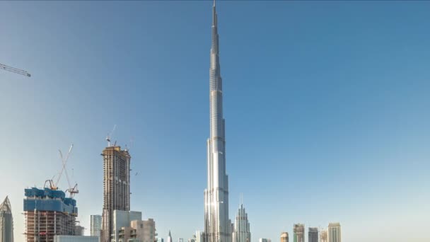 Dubai Downtown Cityscape Ψηλότερους Ουρανοξύστες Γύρω Από Εναέρια Πανοραμική Timelapse — Αρχείο Βίντεο