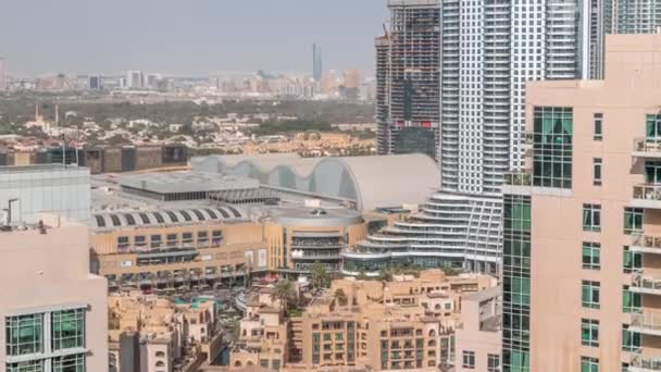 Flygfoto Byggnader Downtown Dubai Timelapse Köpcentrum Och Traditionella Hus Gamla — Stockvideo