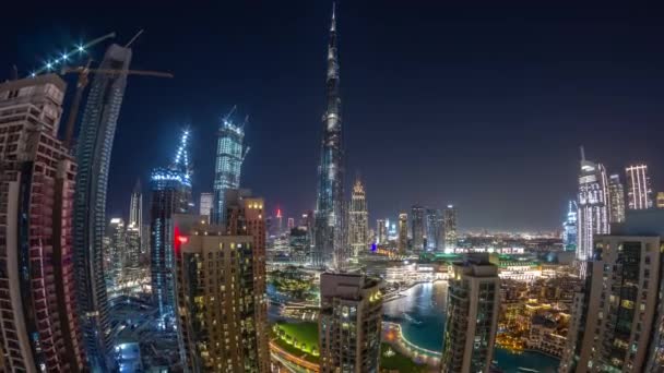 Panorama Dubai Céntrico Paisaje Urbano Con Rascacielos Más Altos Alrededor — Vídeos de Stock