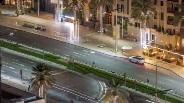Lalu Lintas Sibuk Jalan Pusat Kota Dubai Malam Udara Timelapse — Stok Video