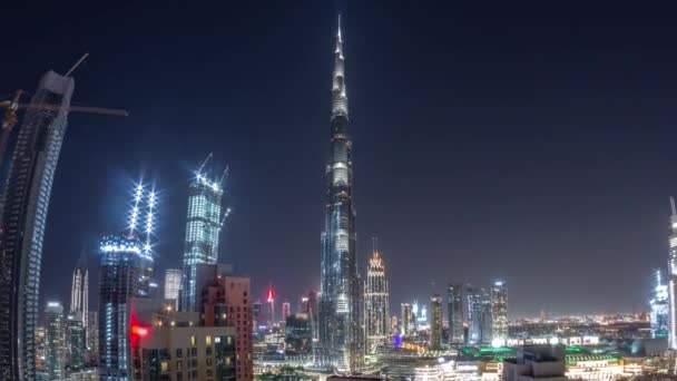 Panorama Del Paisaje Urbano Del Centro Dubái Con Rascacielos Más — Vídeos de Stock