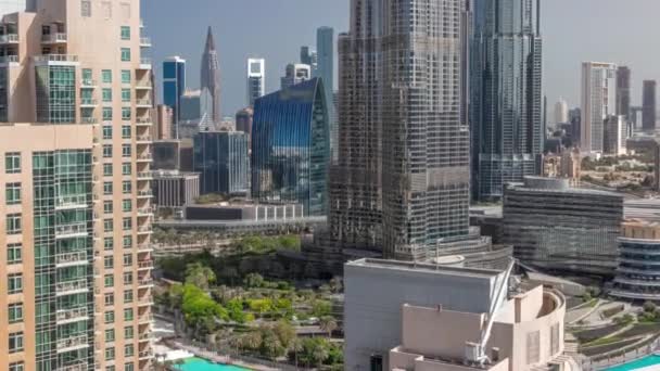 Flygfoto Över Dubai International Financial Centre Skyskrapor Timelapse Från Centrum — Stockvideo