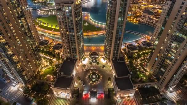 Dubai Downtown Stadtbild Mit Den Höchsten Wolkenkratzern Luftaufnahme Nacht Zeitraffer — Stockvideo