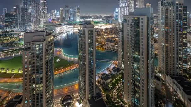 Panorama Şehir Merkezindeki Dubai Şehir Merkezini Gösteriyor Hava Gece Zaman — Stok video