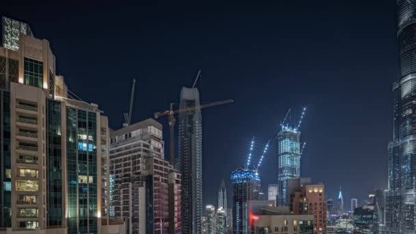 Panorama Ukazująca Powietrzny Pejzaż Miasta Nocy Timelapse Oświetloną Architekturą Dubaju — Wideo stockowe