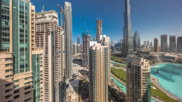 Dubai Centro Paisaje Urbano Con Rascacielos Más Altos Timelapse Aéreo — Vídeo de stock