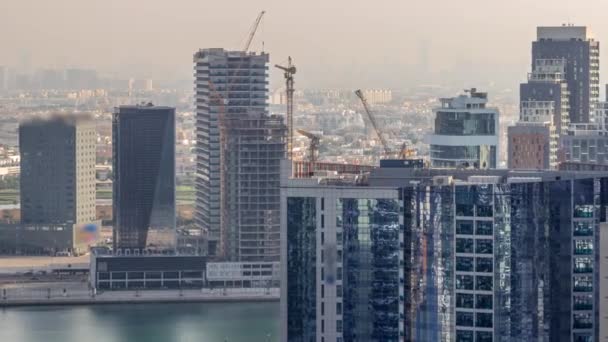 Business Bay Dubai Felhőkarcolók Vízcsatorna Antenna Időapszissal Egyenlő Lábnyomú Lakó — Stock videók