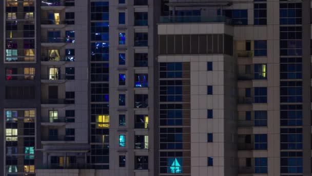 Apartment Windows Glazed Skyscraper Glow Night City Lights Reflection Aerial — Stock Video