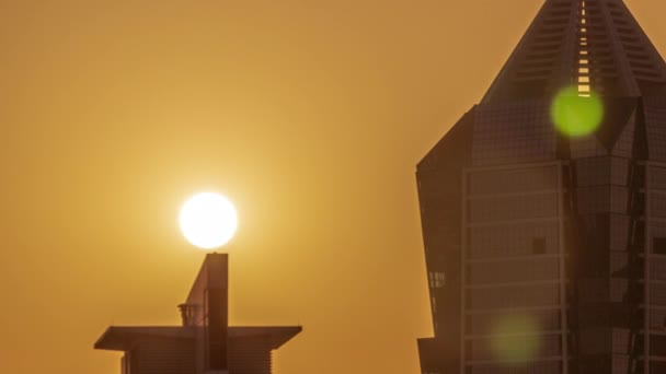 Pôr Sol Sobre Torres Modernas Desenvolvimento Residencial Business Bay Timelapse — Vídeo de Stock