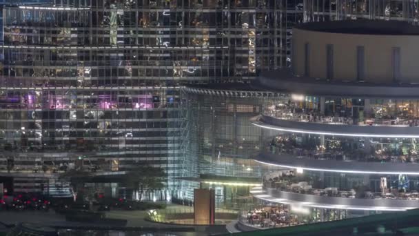Shopping Exterior Com Reastaurantes Varandas Noite Timelapse Dubai Emirados Árabes — Vídeo de Stock