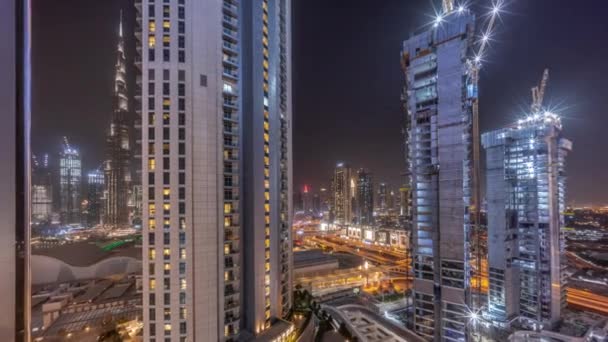Tallest Skyskrabere Downtown Dubai Beliggende Bouleward Street Nær Indkøbscenter Antenne – Stock-video