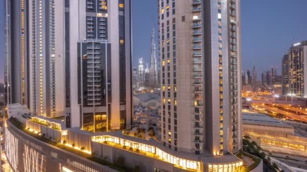 Die Höchsten Wolkenkratzer Der Innenstadt Dubais Der Bouleward Street Der — Stockvideo