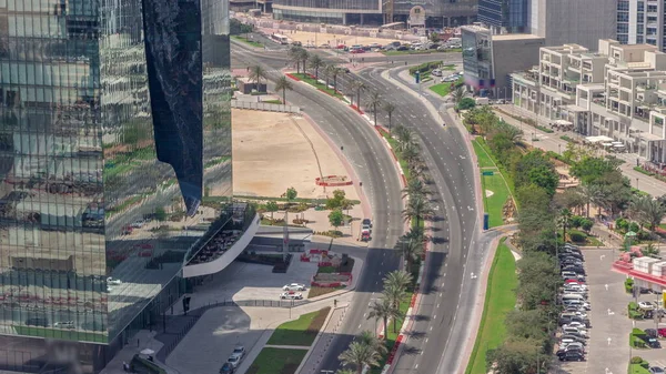 Vista Aérea Superior Tráfego Cidade Uma Encruzilhada Dubai Business Bay — Fotografia de Stock