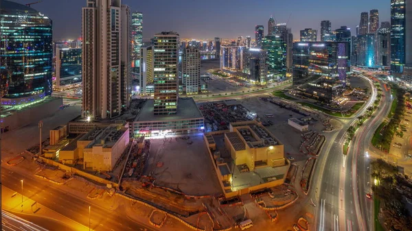 Business Bay Dubai Grattacieli Con Acqua Canale Aereo Giorno Notte — Foto Stock
