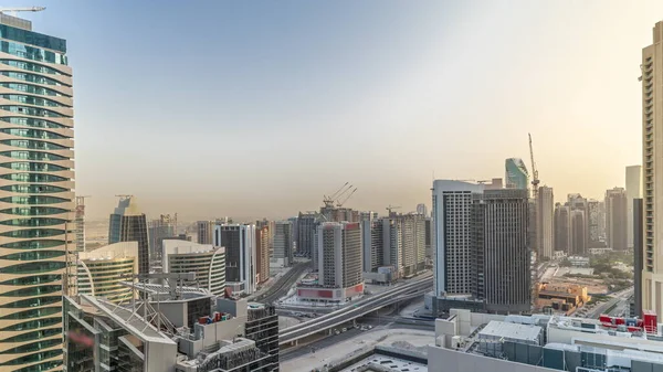 Rascacielos Business Bay Dubai Timelapse Aéreo Intersección Vial Construcción Nuevas —  Fotos de Stock