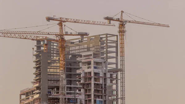 Construction Process Residential Towers Aerial Timelapse Many High Rise Cranes — Stock Photo, Image