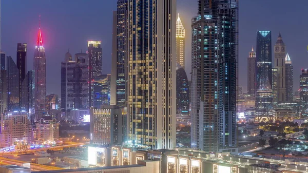 Řada Vysokých Budov Kolem Sheikh Zayed Road Difc Okresní Letecký — Stock fotografie