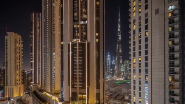 Panorama Das Die Höchsten Wolkenkratzer Während Der Earth Hour Der — Stockvideo