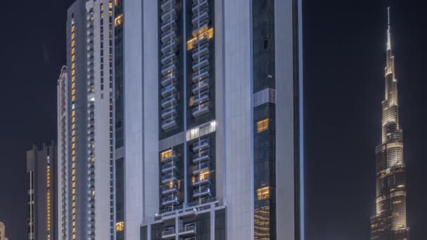 Die Höchsten Wolkenkratzer Der Innenstadt Dubais Und Geschäftsbucht Der Bouleward — Stockvideo