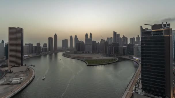 Cityscape Skyscrapers Dubai Business Bay Water Canal Aerial Day Night — Stock Video