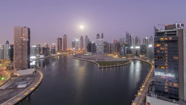 Stadsgezicht Van Wolkenkrabbers Dubai Business Bay Met Water Kanaal Antenne — Stockvideo