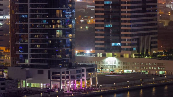 Cityscape Skyscrapers Dubai Business Bay Water Canal Aerial Night Timelapse — Fotografia de Stock