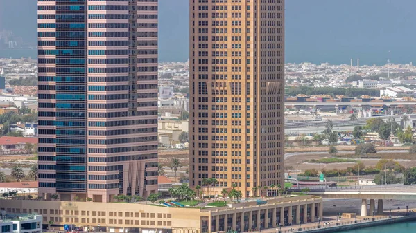 Városkép Felhőkarcolók Villák Dubai Business Bay Vízcsatorna Légi Időelapszus Modern — Stock Fotó