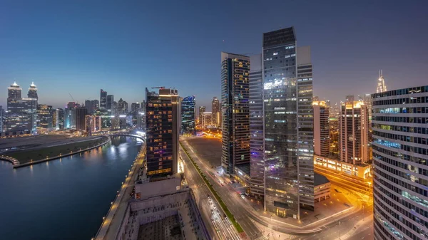 Cityscape Skyscrapers Dubai Business Bay Water Canal Aéreo Day Night — Fotografia de Stock