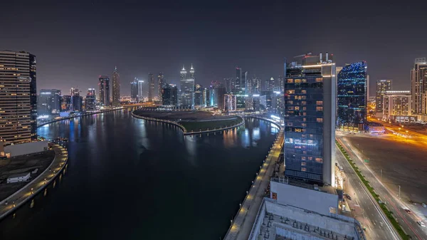 Мбаппе Показал Город Небоскребов Дубае Business Bay Ночным Хронометражем Водного — стоковое фото