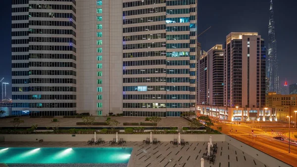 Aerial Panoramic View Dubai Downtown Office Skyscrapers Busy Traffic Intersection — Stock Photo, Image