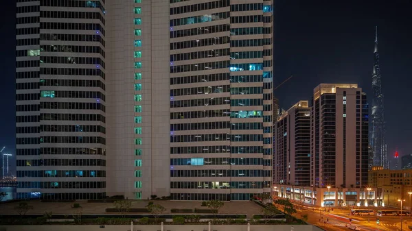 Hava Panoramik Görüntüsü Dubai Şehir Merkezindeki Gökdelenlerin Yoğun Trafiği Ile — Stok fotoğraf