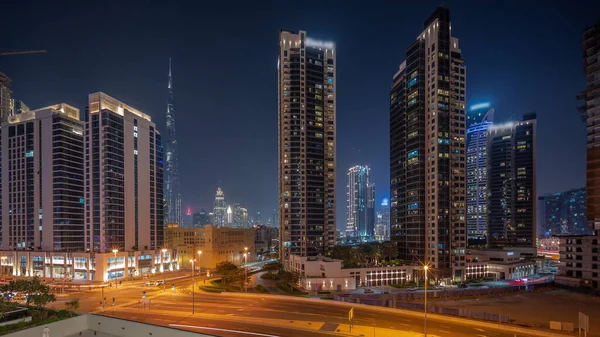 Luftpanoramablick Auf Dubai Downtown Und Difc Wolkenkratzer Mit Viel Verkehr — Stockfoto