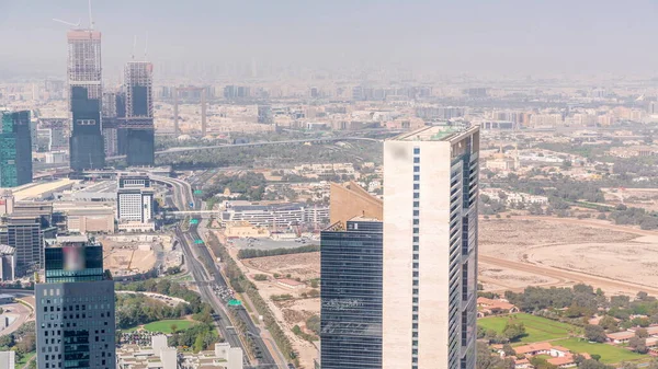 Dubai Deki Finans Merkezi Yakınlarındaki Gökdelenlerin Hava Görüntüsü Yeni Ikiz — Stok fotoğraf